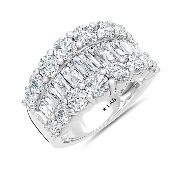 14K White Gold Lab Grown Diamond 4 Ct.Tw. Round and Baguette Fashion Ring