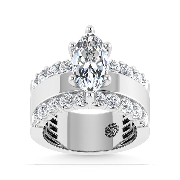 14K White Gold 3 1/2 Ct.Tw. Lab Grown Diamond Marquise Shape Engagement Ring (IGI Certified Center 2ct)