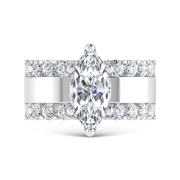 14K White Gold 3 1/2 Ct.Tw. Lab Grown Diamond Marquise Shape Engagement Ring (IGI Certified Center 2ct)