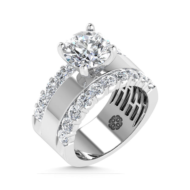 14K White Gold 3 1/2 Ct.Tw. Lab Grown Diamond Round Shape Engagement Ring (IGI Certified Center 2ct)