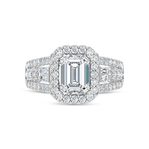 14K White Gold Lab Grown Diamond 3 Ct.Tw. Engagement Ring (Center 2ct Emerald)