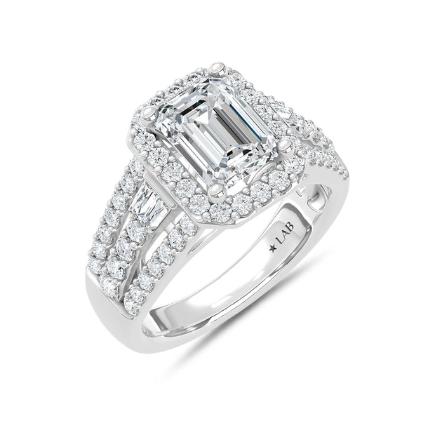 14K White Gold Lab Grown Diamond 3 Ct.Tw. Engagement Ring (Center 2ct Emerald)