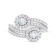 14K White Gold Lab Grown Diamond Round and Oval 1 1/2 Ct.Tw. Fashion Ring