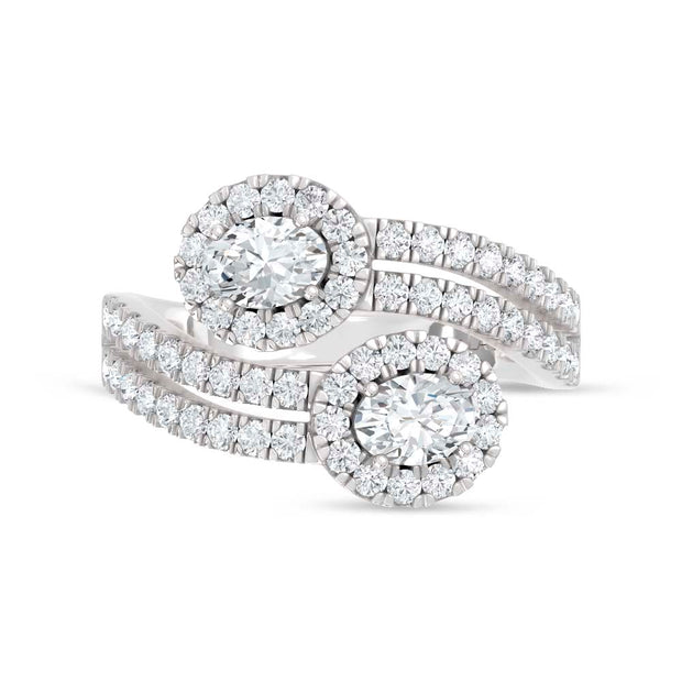 14K White Gold Lab Grown Diamond Round and Oval 1 1/2 Ct.Tw. Fashion Ring
