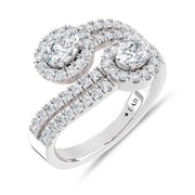 14K White Gold Lab Grown Diamond Round and Oval 1 1/2 Ct.Tw. Fashion Ring