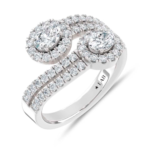 14K White Gold Lab Grown Diamond Round and Oval 1 1/2 Ct.Tw. Fashion Ring