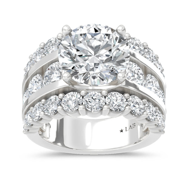 14K White Gold Lab Grown Diamond  9 Ct.Tw. Round Shape Engagement Ring (IGI Certified Center 5ct)