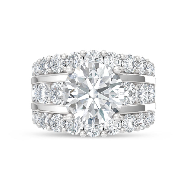 14K White Gold Lab Grown Diamond  9 Ct.Tw. Round Shape Engagement Ring (IGI Certified Center 5ct)