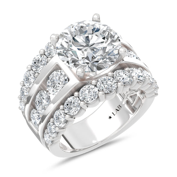 14K White Gold Lab Grown Diamond  9 Ct.Tw. Round Shape Engagement Ring (IGI Certified Center 5ct)