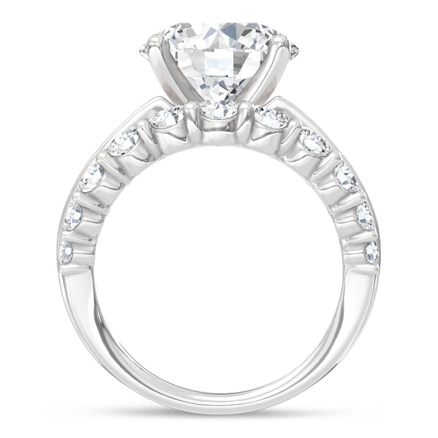 14K White Gold Lab Grown Diamond  9 Ct.Tw. Round Shape Engagement Ring (IGI Certified Center 5ct)