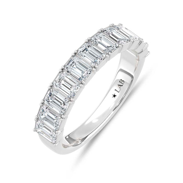 14K White Gold Lab Grown Diamond Emerald Cut Shape 3 Ct.Tw. Half Way Band
