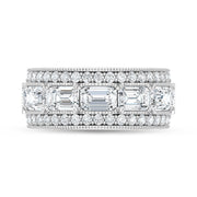 14K White Gold Lab Grown Diamond 4 Ct.Tw. Emerald and Round Fashion Band