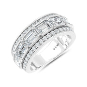 14K White Gold Lab Grown Diamond 4 Ct.Tw. Emerald and Round Fashion Band