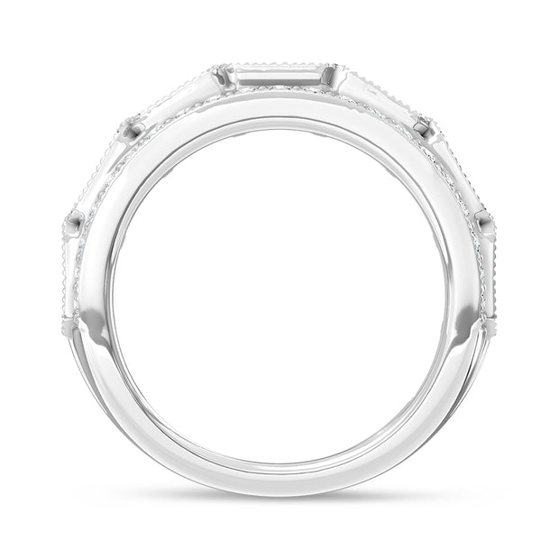 14K White Gold Lab Grown Diamond 4 Ct.Tw. Emerald and Round Fashion Band