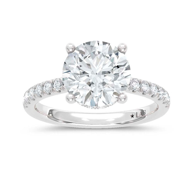 14K White Gold Lab Grown Diamond  2 3/8 Ct.Tw. Round Hidden Halo Engagement Ring (IGI Certified Center 2ct)