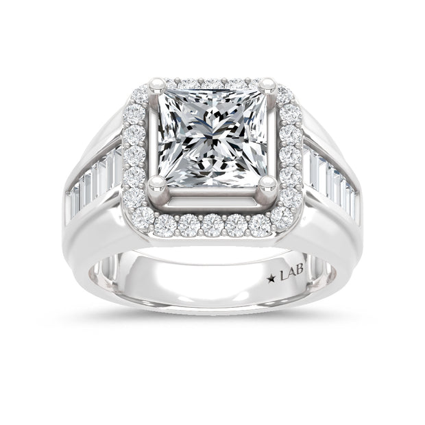 14K White Gold Lab Grown Diamond  3 Ct.Tw. Mens Fashion Ring (IGI Certified Center 2ct)