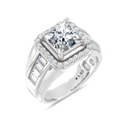 14K White Gold Lab Grown Diamond  3 Ct.Tw. Mens Fashion Ring (IGI Certified Center 2ct)