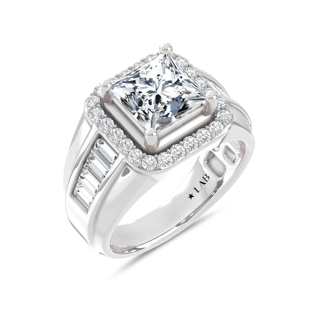 14K White Gold Lab Grown Diamond  3 Ct.Tw. Mens Fashion Ring (IGI Certified Center 2ct)