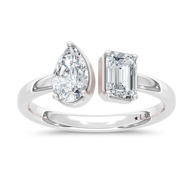 14K White Gold Lab Grown Diamond  1 Ct.Tw. Emerald and Pear Shape Two Stone Ring