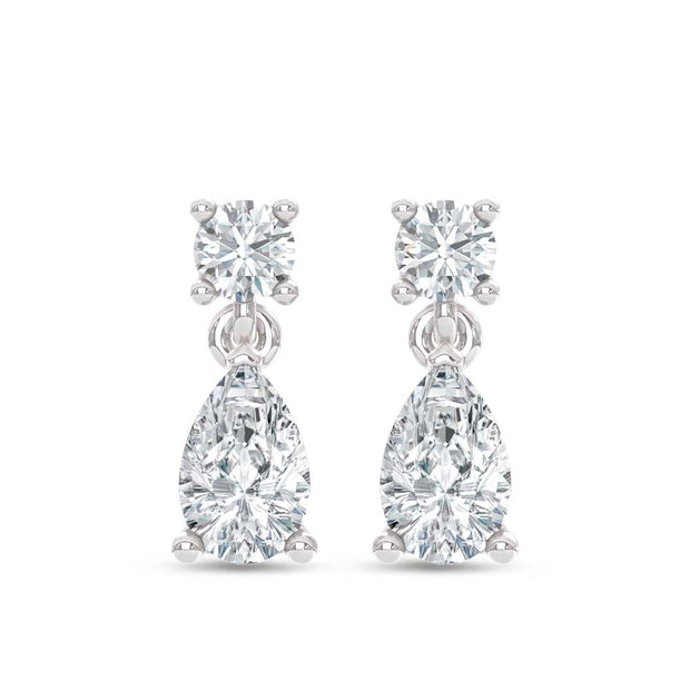 14K White Gold Lab Grown Diamond  3/4 Ct.Tw. Round and Pear Dangler Earrings