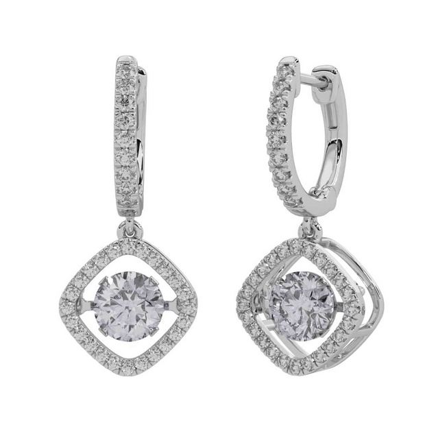 14K White Gold Lab Grown Diamond 7/8 Ct.Tw. Kite Shape Shimmering Earrings (Center 1/3 ctw)