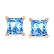 14K Rose Gold Lab Grown Blue Diamond 3/4 Ct.Tw. Princess Stud Earrings