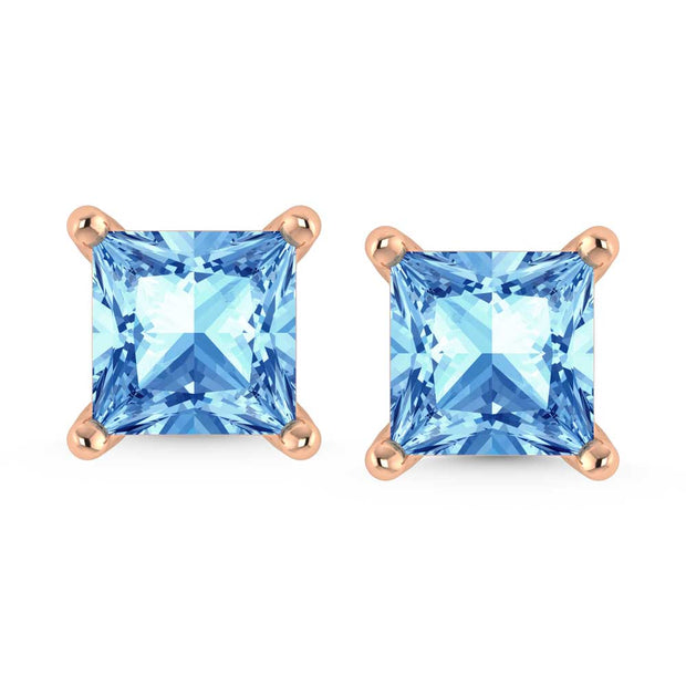 14K Rose Gold Lab Grown Blue Diamond 1 Ct.Tw. Princess Stud Earrings