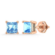 14K Rose Gold Lab Grown Blue Diamond 1 Ct.Tw. Princess Stud Earrings