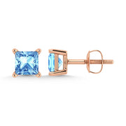 14K Rose Gold Lab Grown Blue Diamond 3/4 Ct.Tw. Princess Stud Earrings
