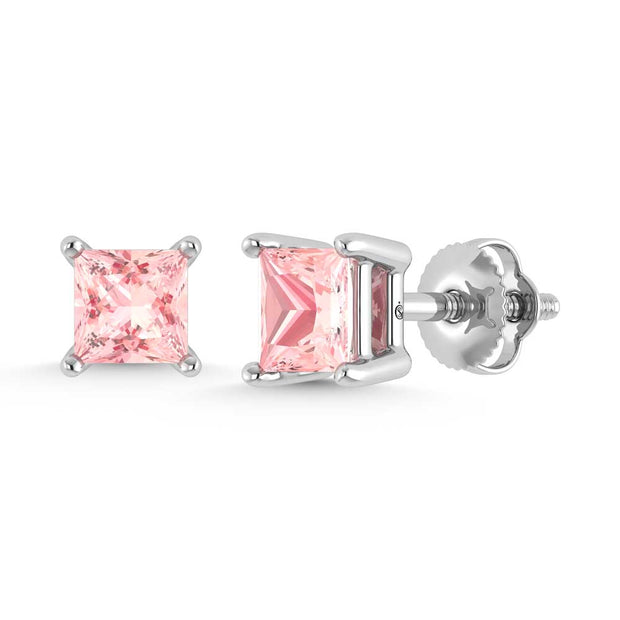 14K White Gold Lab Grown Pink Diamond 3/4 Ct.Tw. Princess Stud Earrings