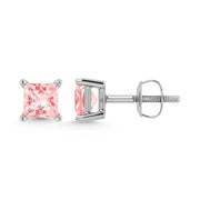 14K White Gold Lab Grown Pink Diamond 3/4 Ct.Tw. Princess Stud Earrings
