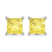 14K White Gold Lab Grown Yellow Diamond 1/2 Ct.Tw. Princess Stud Earrings