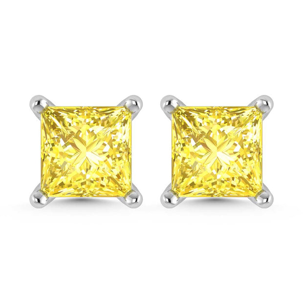 14K White Gold Lab Grown Yellow Diamond 1/2 Ct.Tw. Princess Stud Earrings