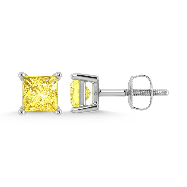 14K White Gold Lab Grown Yellow Diamond 1/2 Ct.Tw. Princess Stud Earrings