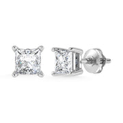 14K White Gold Lab Grown Diamond 1 Ct.Tw.  Starlab Certified VS F+ Princess Stud Earrings (Available in 0.50ct to 1.50ct)