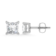 14K White Gold Lab Grown Diamond 1 Ct.Tw.  Starlab Certified VS F+ Princess Stud Earrings (Available in 0.50ct to 1.50ct)