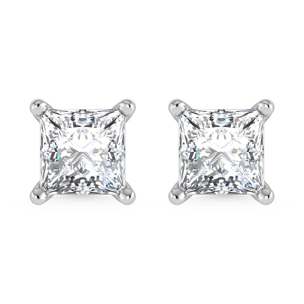 14K White Gold Lab Grown Diamond 1 Ct.Tw.  Starlab Certified VS F+ Princess Stud Earrings (Available in 0.50ct to 1.50ct)