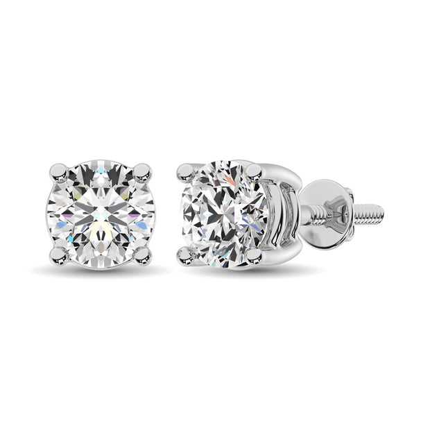 14K White Gold Lab Grown Diamond 1 Ct.Tw. Starlab Certified VS F+ Solitaire Studs (Available in 0.10ct to 4ct)