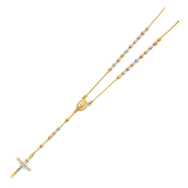 14K GOLD 4MM DISCO BALL ROSARY NECKLACE