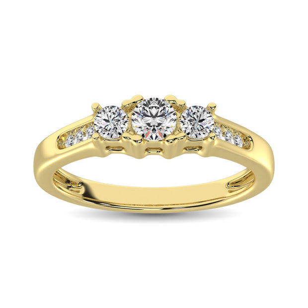 10K Yellow Gold 1/2 Ct.Tw. Diamond Three Stone Ring