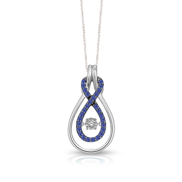10K White Gold 1/3 Ct.Tw. Moving Diamond & Blue Sapphire Fashion Pendant