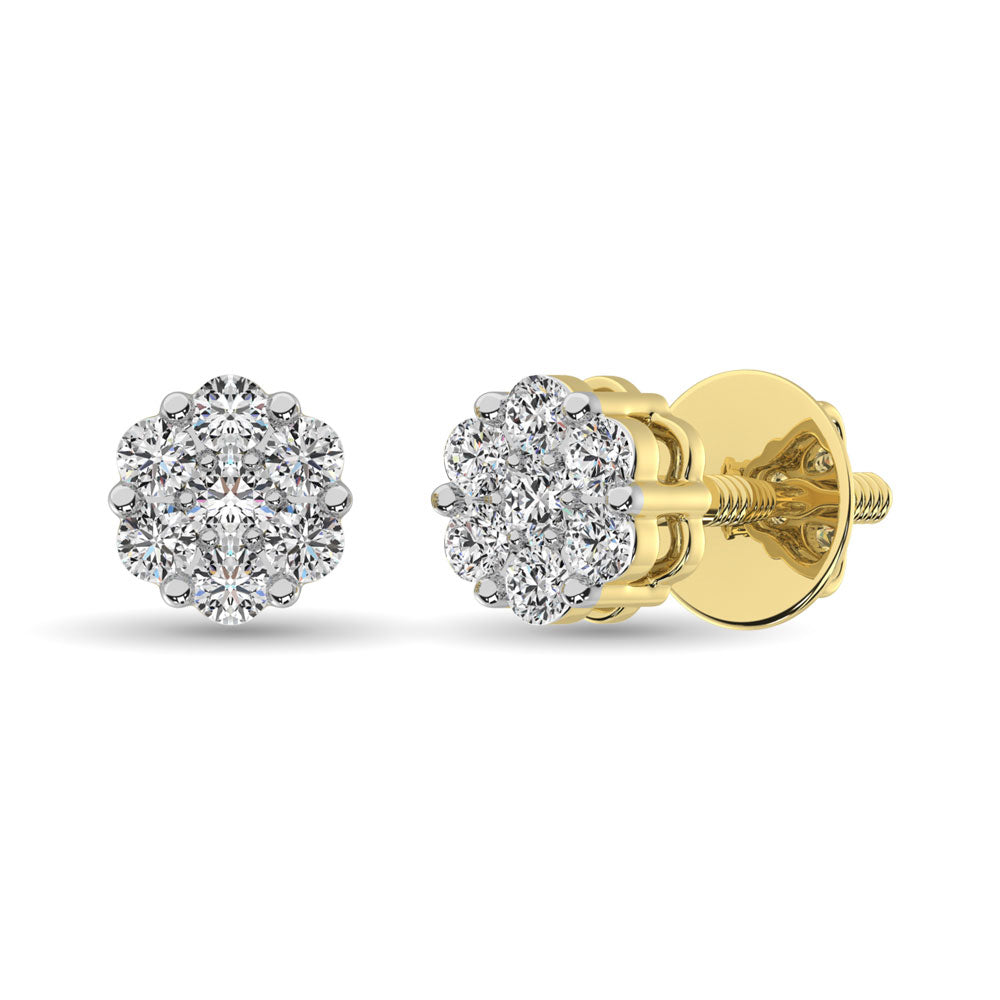 14K Yellow Gold 3/4 Ct.Tw. Diamond Flower Studs Earrings – Blanca's Jewelry