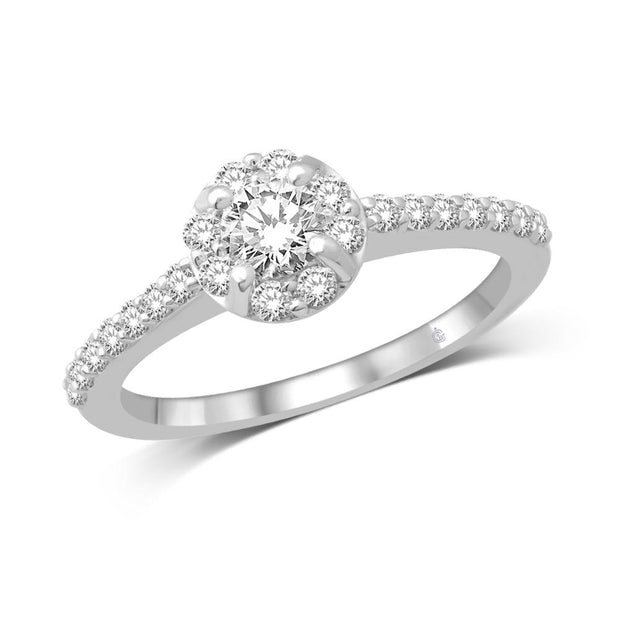 14K White Gold 3/4 Ct.Tw.Diamond Halo Engagement Ring