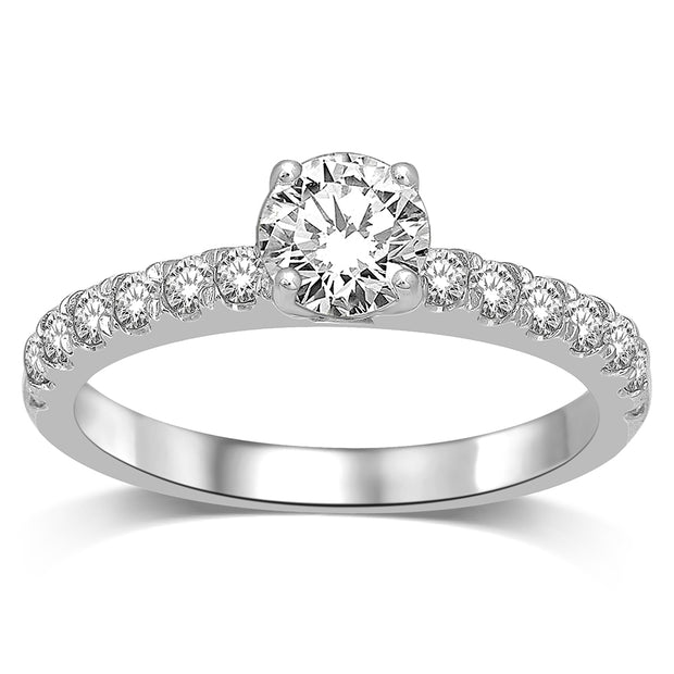 14K White Gold 3/4 Ct.Tw.Diamond Halo Engagement Ring