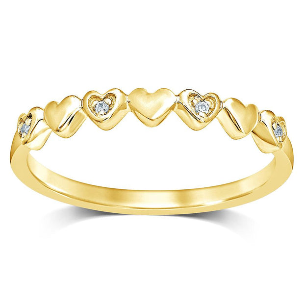 14K Yellow Gold Diamond Accent Little Heart Stackable Band