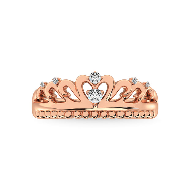 14K Rose Gold 1/20 Ct.Tw.Diamond Crown Stackable Band