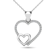 10K White Gold 1/20 Ctw Diamond Double Heart Pendant