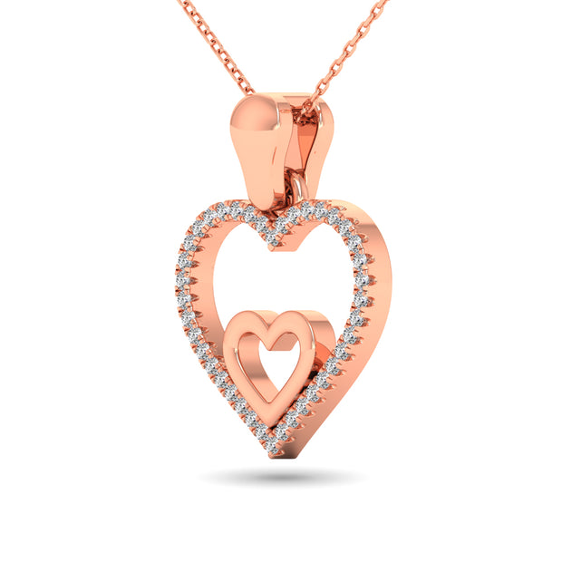 10K Rose Gold 1/10 Ctw Diamond Double Heart Pendant