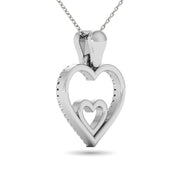 10K White Gold 1/10 Ctw Diamond Double Heart Pendant