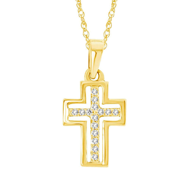 10K Yellow Gold 1/20 Ctw Diamond Cross Pendant